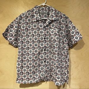 Outerknown Short Sleeve Button Down Shirt Navy White Crimson XL